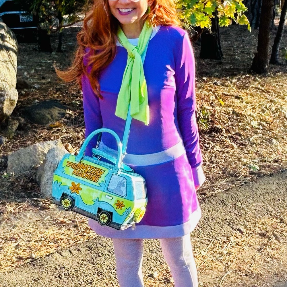 Red Wig + Daphne Costume Set! Dress sz XS, headband, scarf by Spirit